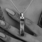 Close up of silver custom pendant with cubic zirconia gemstone by Stree World