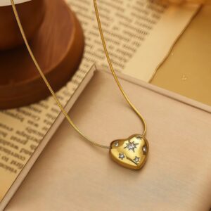 Gold Heart Locket with Zircon Stars