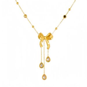 Gilded Bow Tassel Necklace