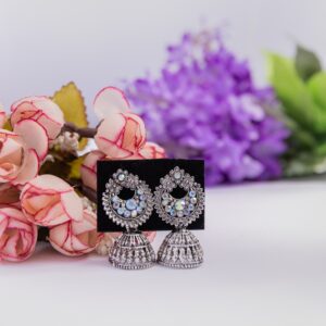 Layered Chandbali Oxidized Jhumka Earrings