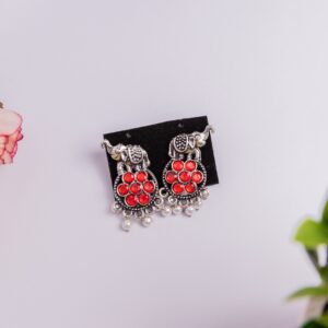 Elephant Motif Red Stone Oxidized Studs