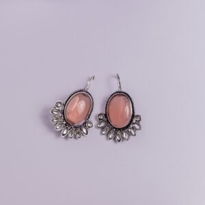Oxidized Pink Floral Stud-Drop Earrings