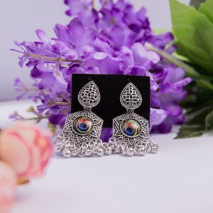 Peacock Feather Oxidized Jhumkies with hungroo