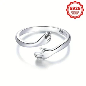 Silver Hug Rings Adjustable Cuff Wrap Around Hand Love